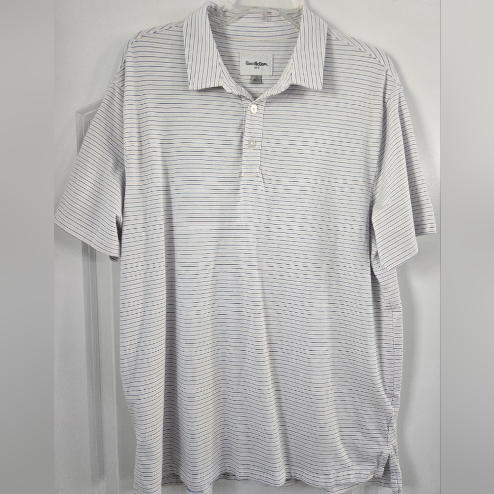 Goodfellow & Co White Polo with Thin Navy Stripes
